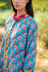 KAMAL DIAGONAL TURQUOISE PANELLED JACKET WITH INNER