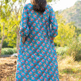 Diagonal Printed Turquoise Panelled Jacket With Yellow Dress