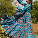 Print Block Turquoise Crushed Dress