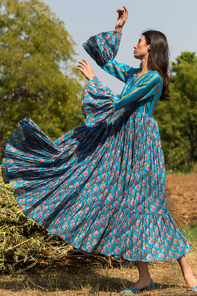 Print Block Turquoise Crushed Dress