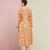 Morbagh Yellow Stripe Embroidered Front Open Kurta With Pants