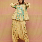 Block Printed Striped Buti Gathered Top