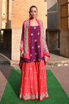 Jantar Mantar Plum Cape Sharara set