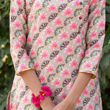 Printed Diagonal Beige Chanderi straight Kurta