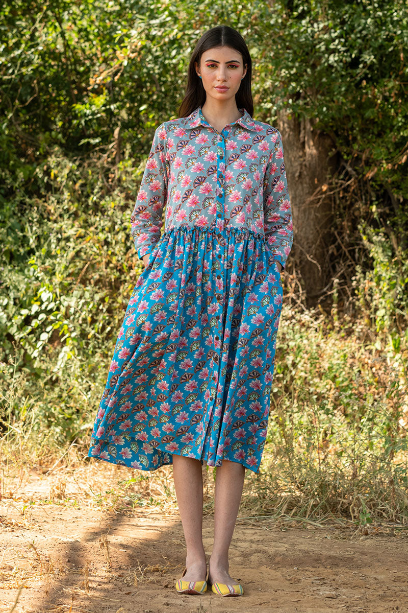 KAMAL COLOR BLOCK TURQUOISE DRESS