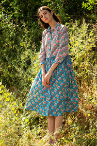 KAMAL COLOR BLOCK TURQUOISE DRESS