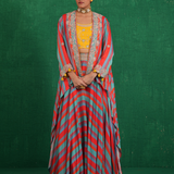 Turquoise red stripe lehenga set