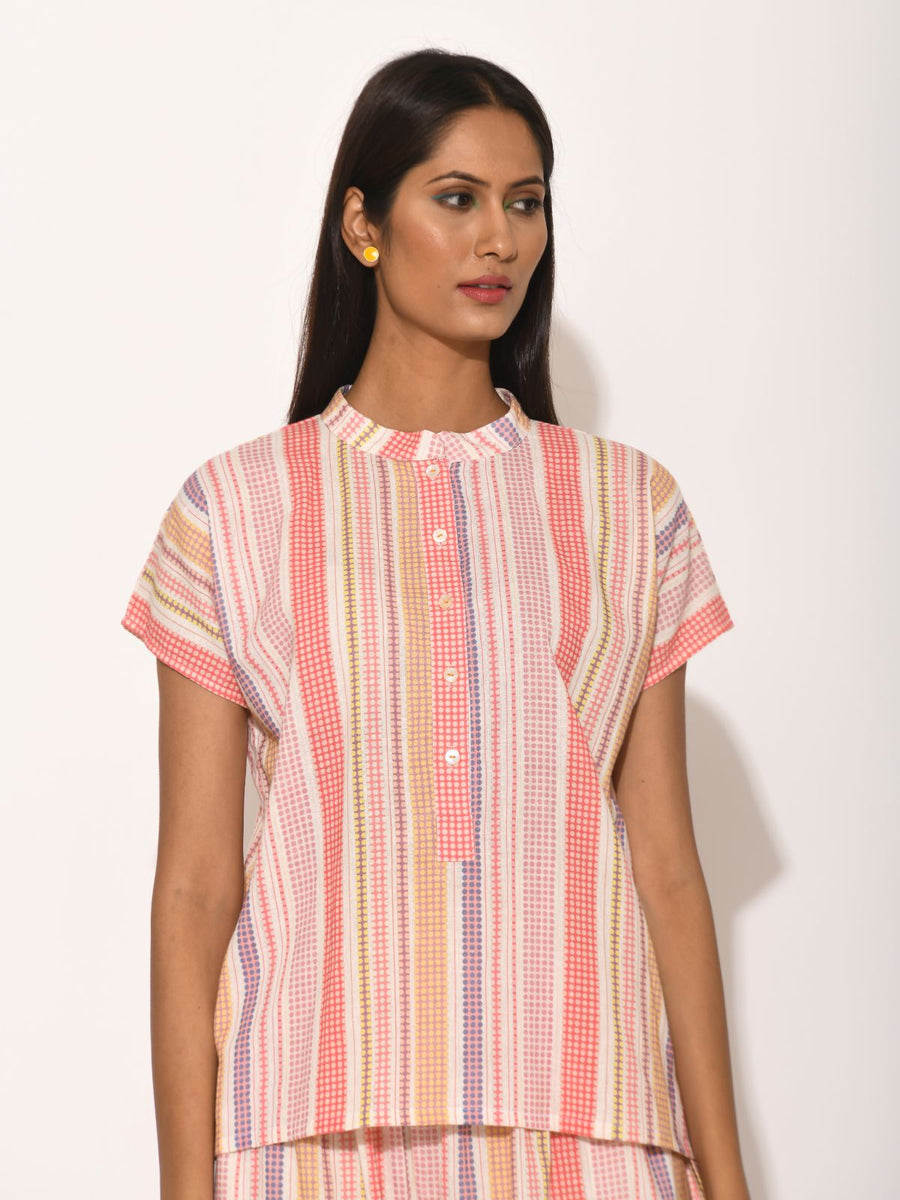 Printed Pink Dots Striped Top