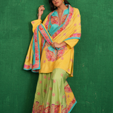 Yellow/turquoise butterfly sharara set