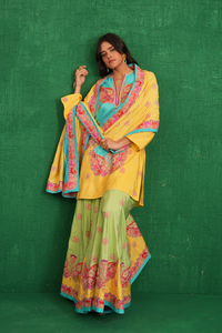Yellow/turquoise butterfly sharara set