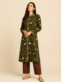 Bundi Printed Maroon Zaal Straight Kurta