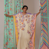 Ivory/yellow butterfly kaftan