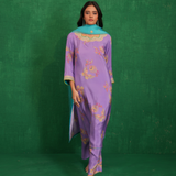 Purple printed embroidered buta jaal kurta set