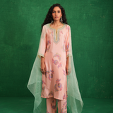 Pink printed embroidered buta jaal kurta set