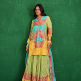 Yellow/turquoise butterfly sharara set