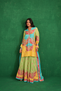 Yellow/turquoise butterfly sharara set