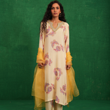 Ivory printed embroidered buta jaal kurta set
