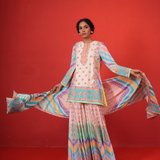 Ivory multi chevron butterfly sharara set