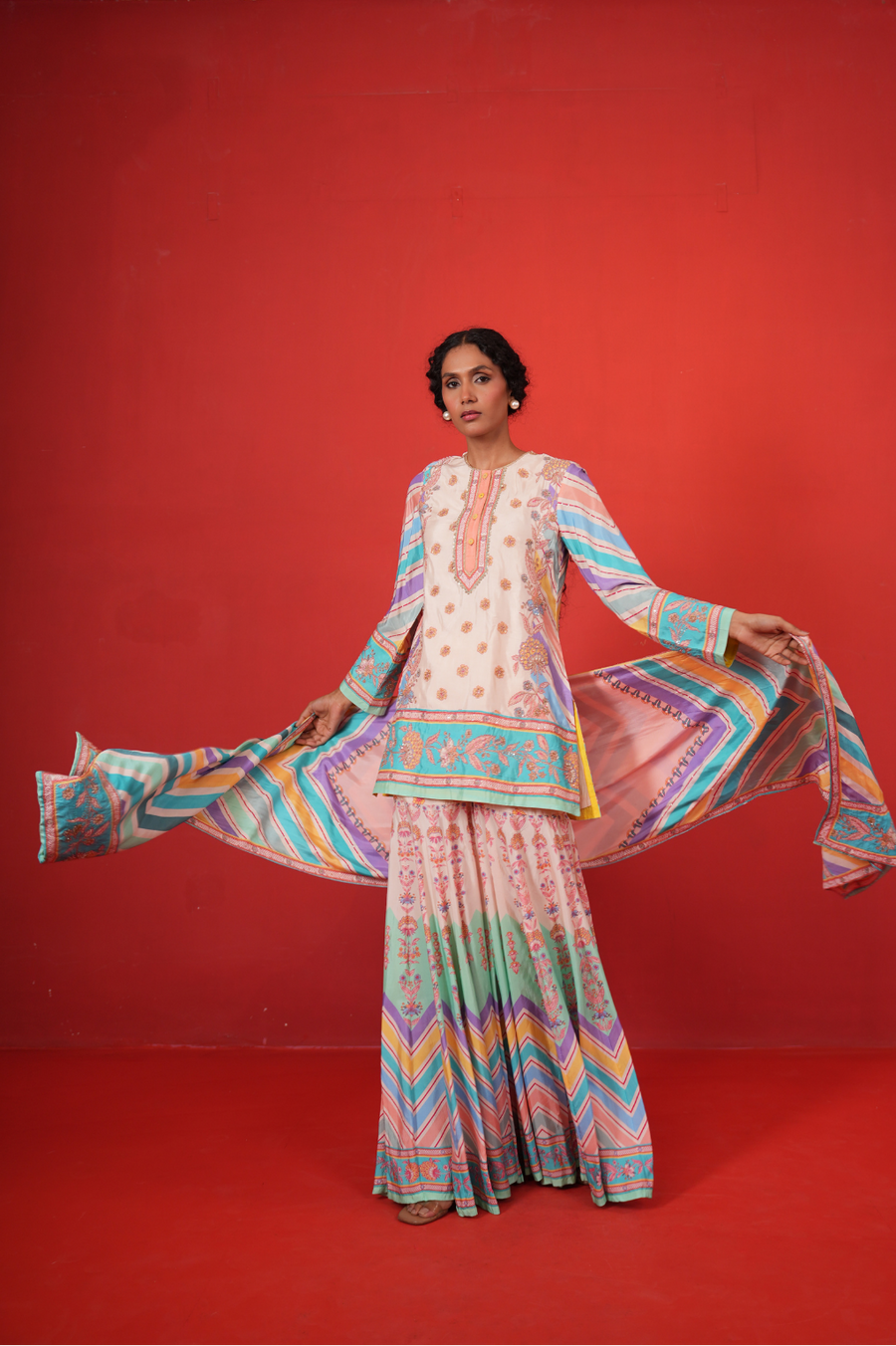Ivory multi chevron butterfly sharara set