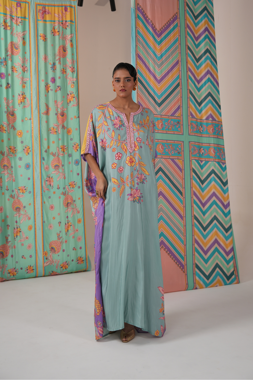 Sage/purple butterfly kaftan
