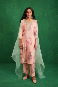 Pink Printed Embroidered Buta Jaal Kurta Set