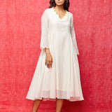 Ivory Embroidered Chanderi Scallop Dress