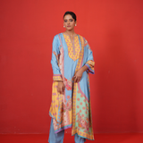 Blue multi panel kurta set