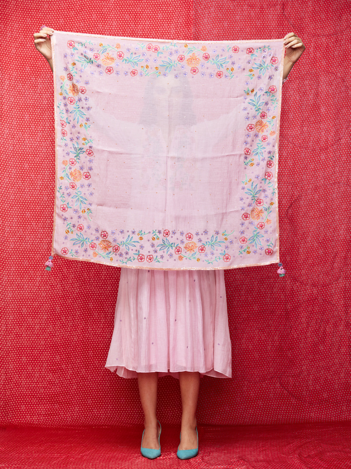 Pink Multi Embroidered Scarf