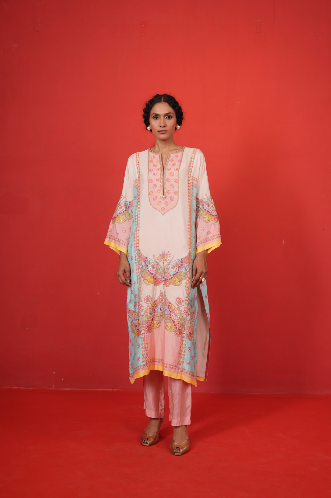 Ivory multi marodi butterfly kurta set