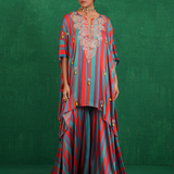 Turquoise red stripe poncho set