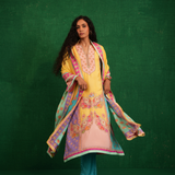 Yellow multi butterfly kurta set