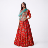 Bundi Printed Embrodiered Deer Zaal Lehenga Set