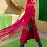 Red & Pink Printed Embroidered Chintz Kurta Set