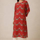 Bundi Red Scallop Printed Kurta