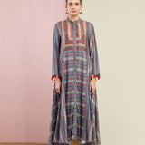 Grey Morbagh Tribal Stripes Flared Kurta