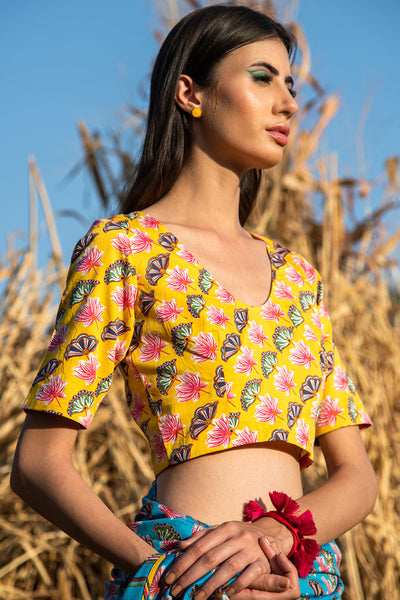 Diagonal Printed Yellow Blouse