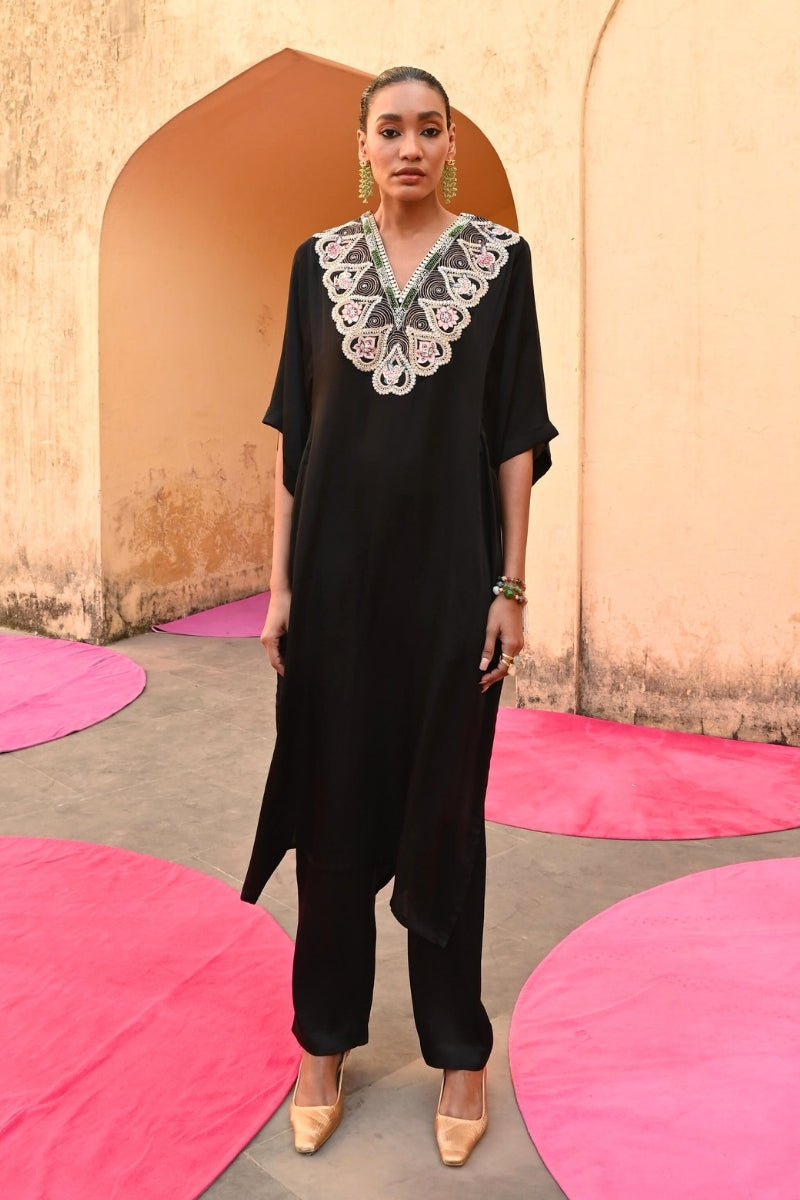 Black Embroidered Chintz Chameli Kaftan Set