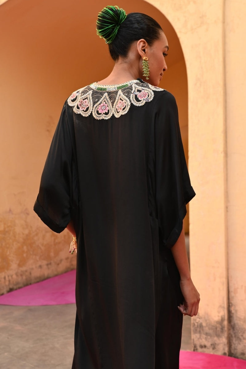 Black Embroidered Chintz Chameli Kaftan Set