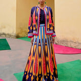 Blue Yellow Kilim Printed Lehenga Set

