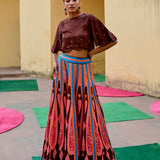 Brown Pink Printed Kilim Lehenga Set
