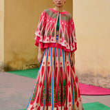 Ivory Red Printed Kilim Lehenga Set
