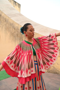 Ivory Red Printed Kilim Lehenga Set