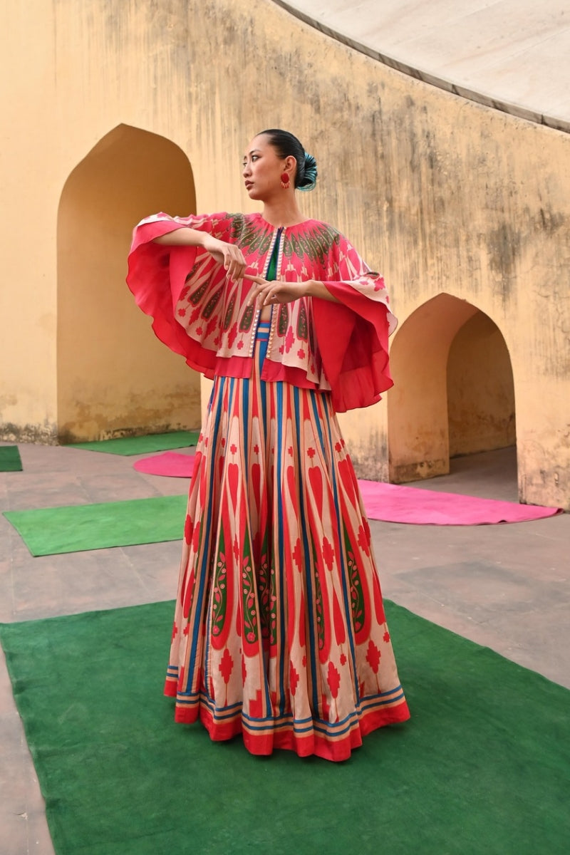 Ivory Red Kilim Lehenga Set