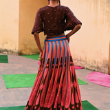 Brown Pink Printed Kilim Lehenga Set