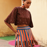 Brown Pink Printed Kilim Lehenga Set
