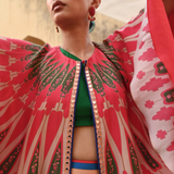 Ivory Red Printed Kilim Lehenga Set