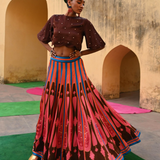 Brown Pink Printed Kilim Lehenga Set