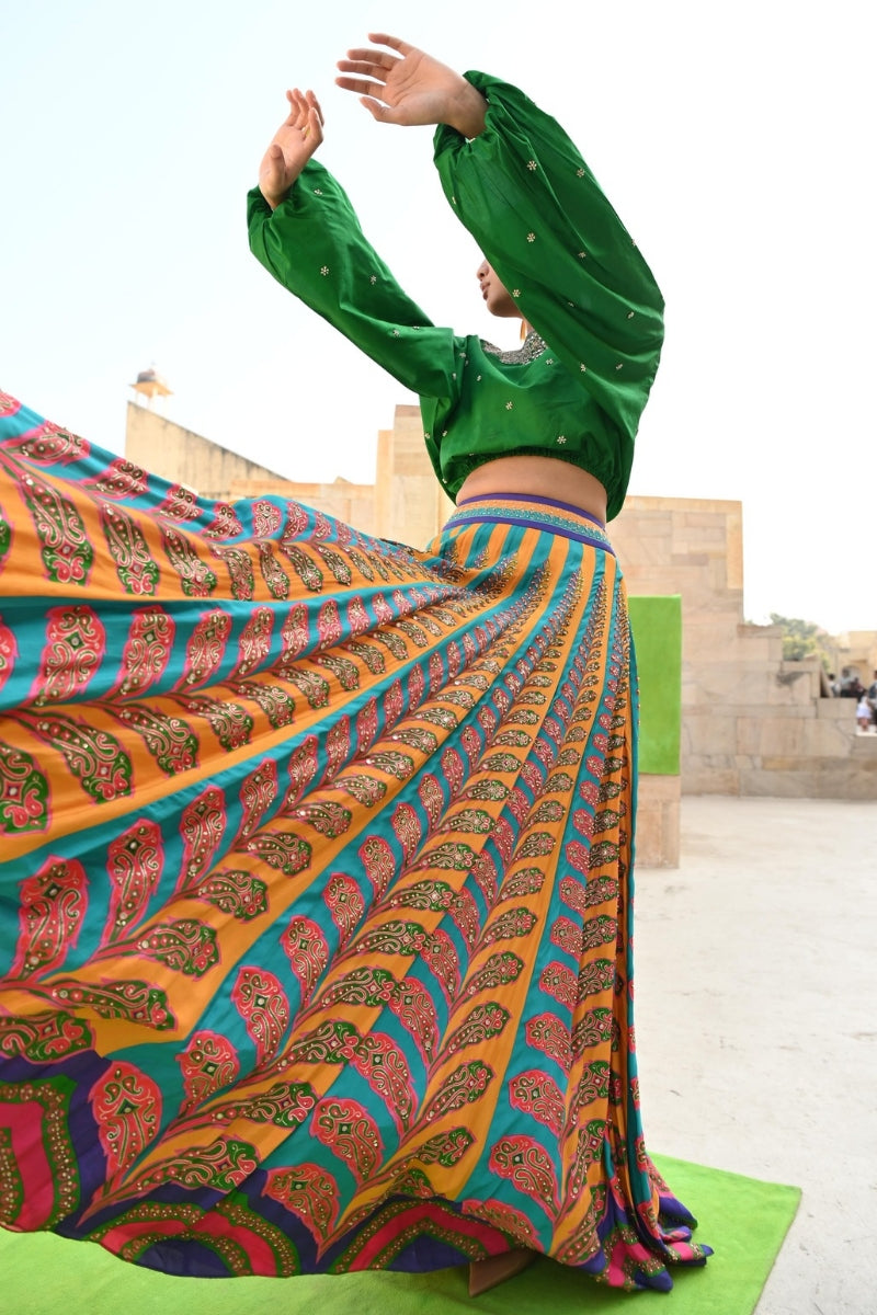 peacock lehenga with green blouse for women,
luxury peacock lehenga with emerald green top,
peacock lehenga with emerald green choli for wedding,
peacock lehenga for special occasions with green top,
designer peacock lehenga with emerald green blouse,
traditional peacock lehenga with emerald green top,
emerald green lehenga with peacock embroidery for weddings,
bridal lehenga with green top,
luxury bridal lehenga with peacock design,
emerald green bridal lehenga,
