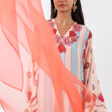 Ivory & Aqua Printed Embroidered Kurta Set