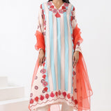 Ivory & Aqua Printed Embroidered Kurta Set